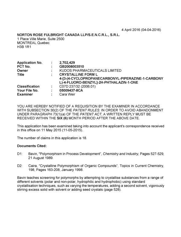 Document de brevet canadien 2702429. Poursuite-Amendment 20151204. Image 1 de 5