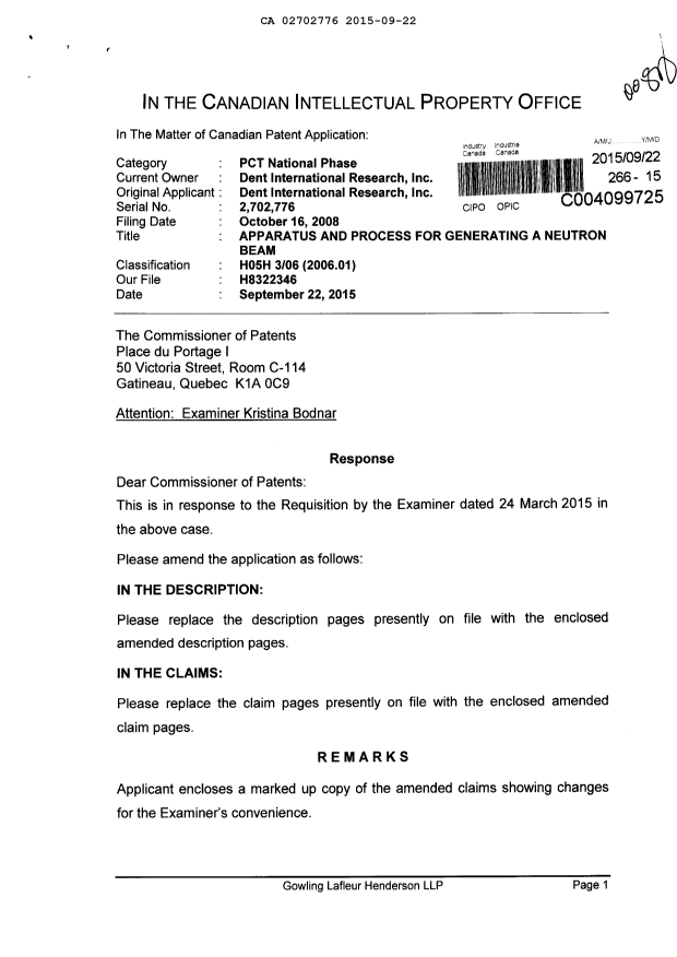 Document de brevet canadien 2702776. Poursuite-Amendment 20141222. Image 1 de 32