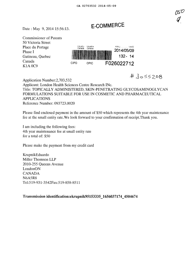 Document de brevet canadien 2703532. Taxes 20131209. Image 1 de 1