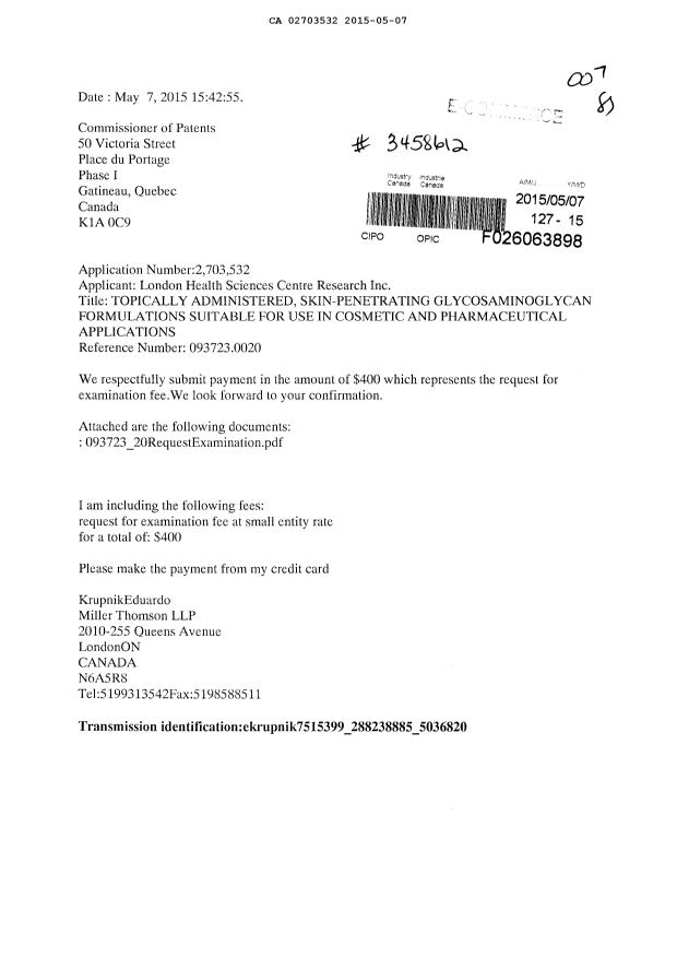 Document de brevet canadien 2703532. Poursuite-Amendment 20141207. Image 1 de 2