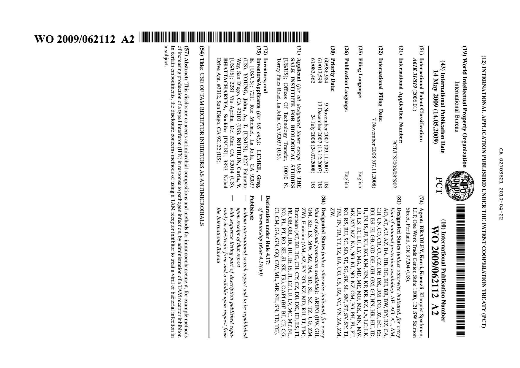 Document de brevet canadien 2703621. Abrégé 20091222. Image 1 de 1