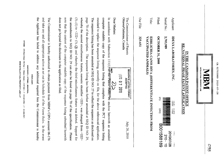 Document de brevet canadien 2703989. Poursuite-Amendment 20091228. Image 1 de 2