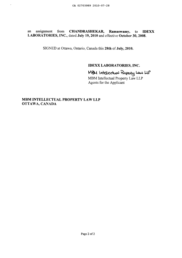 Document de brevet canadien 2703989. Correspondance 20100728. Image 4 de 4