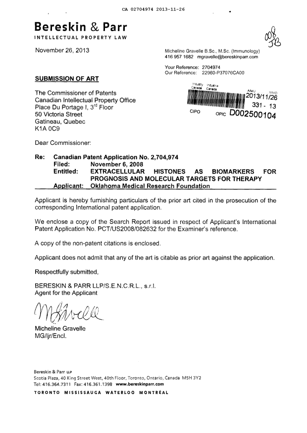 Document de brevet canadien 2704974. Poursuite-Amendment 20121226. Image 1 de 1