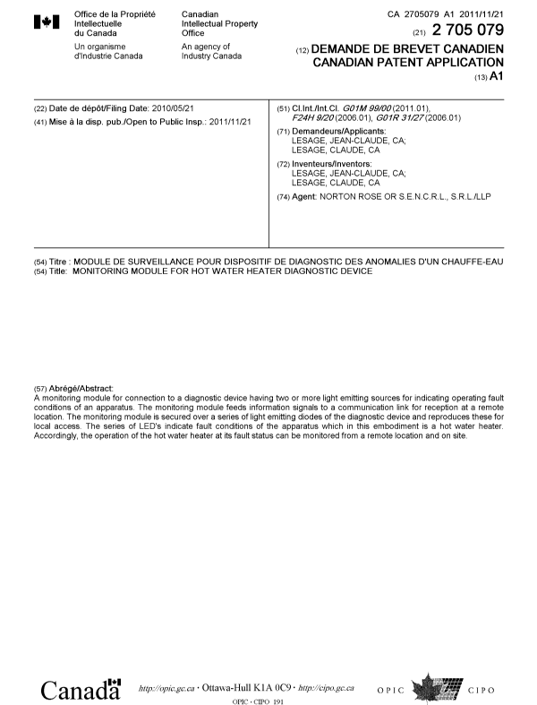 Document de brevet canadien 2705079. Page couverture 20101203. Image 1 de 1