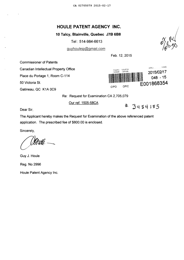 Document de brevet canadien 2705079. Poursuite-Amendment 20141217. Image 1 de 9