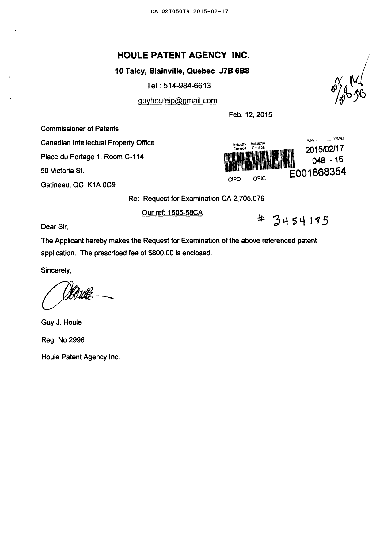 Canadian Patent Document 2705079. Prosecution-Amendment 20141217. Image 1 of 9