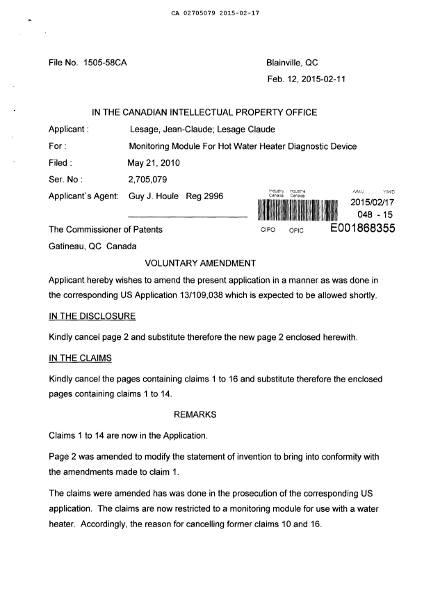 Canadian Patent Document 2705079. Prosecution-Amendment 20141217. Image 2 of 9