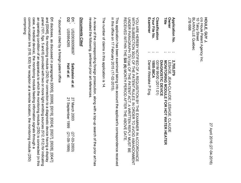 Canadian Patent Document 2705079. Prosecution-Amendment 20151227. Image 1 of 8