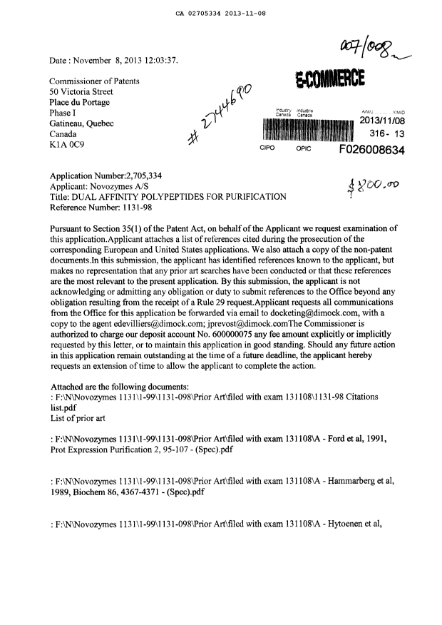Document de brevet canadien 2705334. Poursuite-Amendment 20121208. Image 1 de 3
