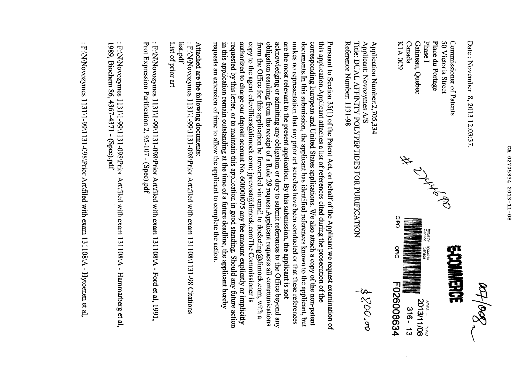 Document de brevet canadien 2705334. Poursuite-Amendment 20121208. Image 1 de 3