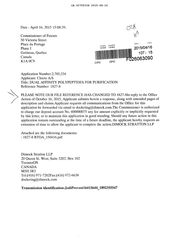 Document de brevet canadien 2705334. Poursuite-Amendment 20141216. Image 1 de 83