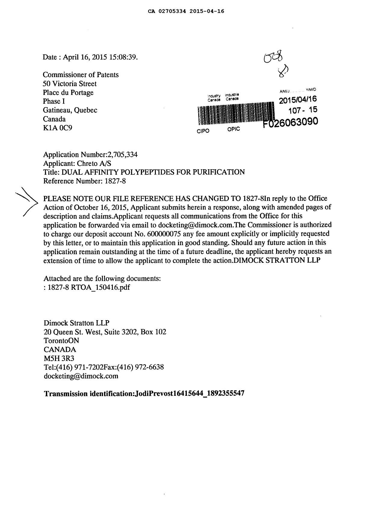Canadian Patent Document 2705334. Prosecution-Amendment 20141216. Image 1 of 83