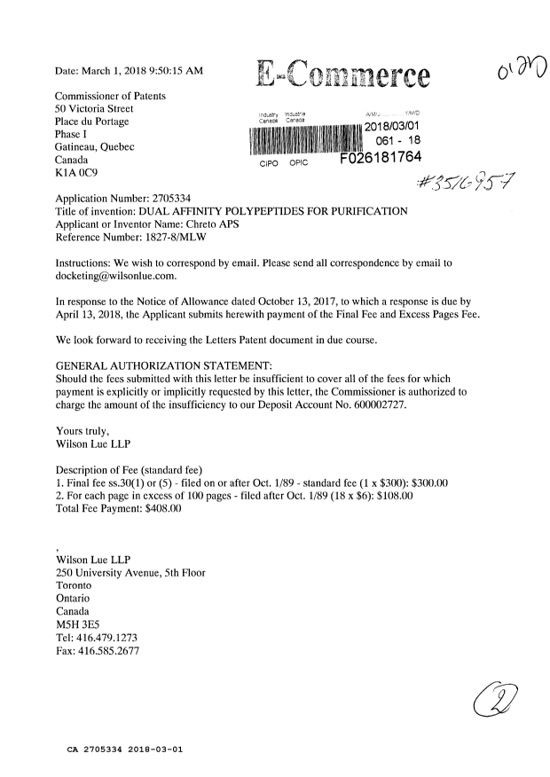 Canadian Patent Document 2705334. Final Fee 20180301. Image 1 of 2