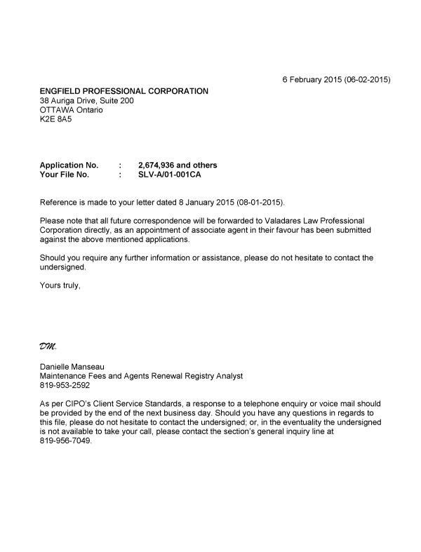 Document de brevet canadien 2706515. Correspondance 20141206. Image 1 de 2