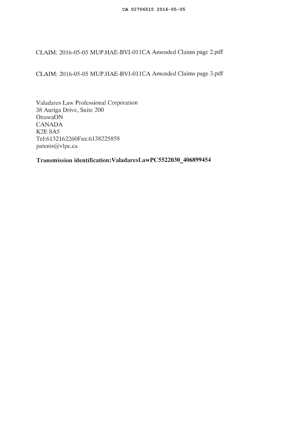 Document de brevet canadien 2706515. Modification 20160505. Image 2 de 2