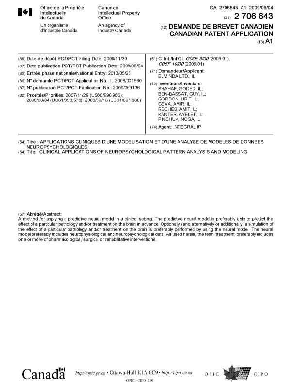 Document de brevet canadien 2706643. Page couverture 20091206. Image 1 de 1