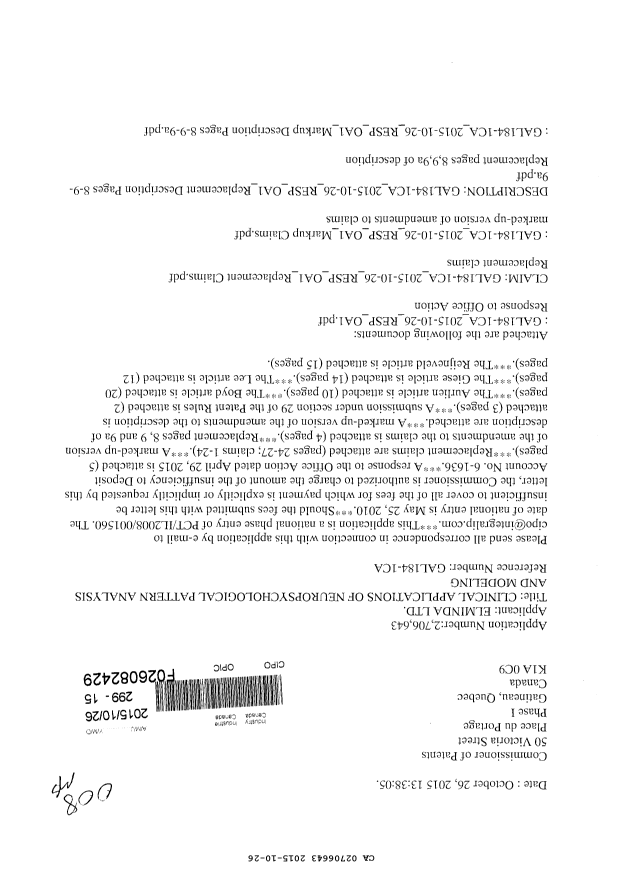 Document de brevet canadien 2706643. Poursuite-Amendment 20141226. Image 1 de 21