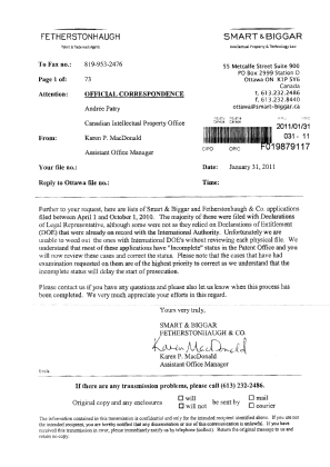 Document de brevet canadien 2706920. Correspondance 20101231. Image 1 de 2