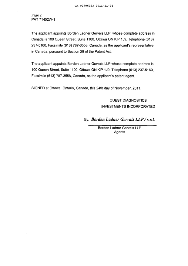 Document de brevet canadien 2706953. Correspondance 20101224. Image 3 de 3