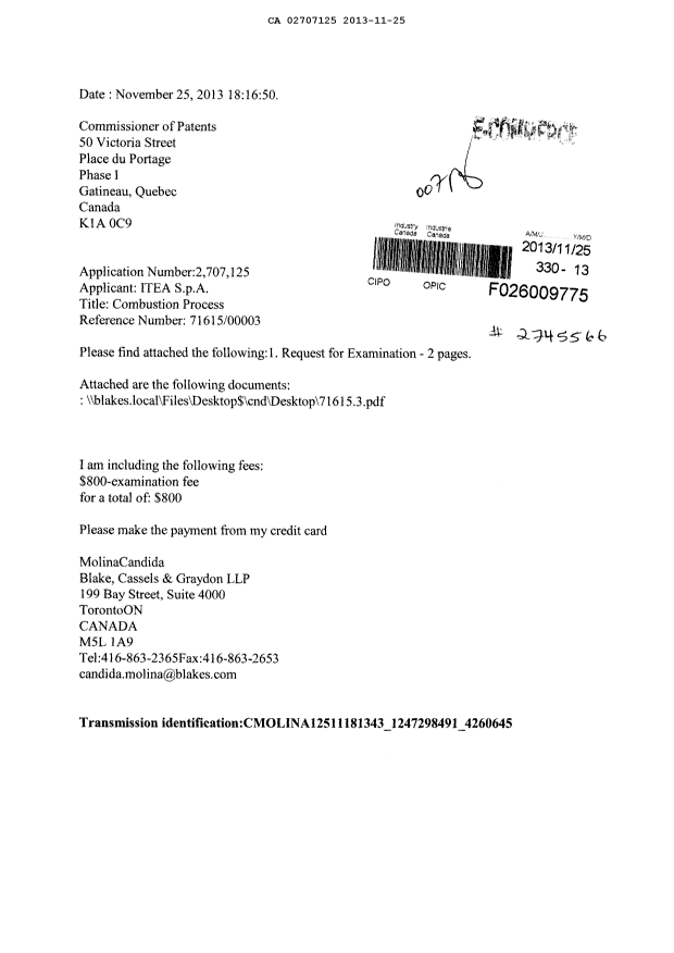 Document de brevet canadien 2707125. Poursuite-Amendment 20121225. Image 1 de 3