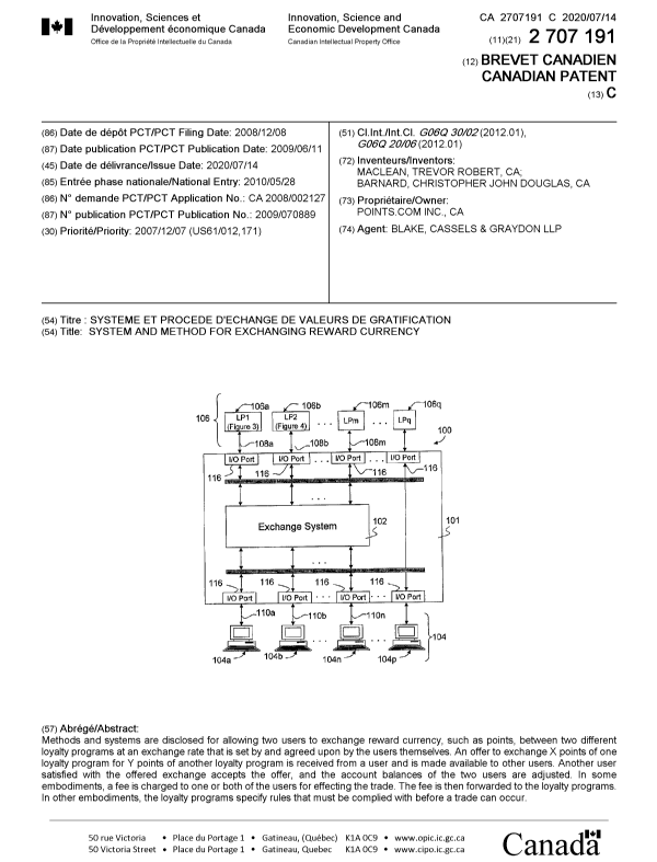 Document de brevet canadien 2707191. Page couverture 20200612. Image 1 de 1