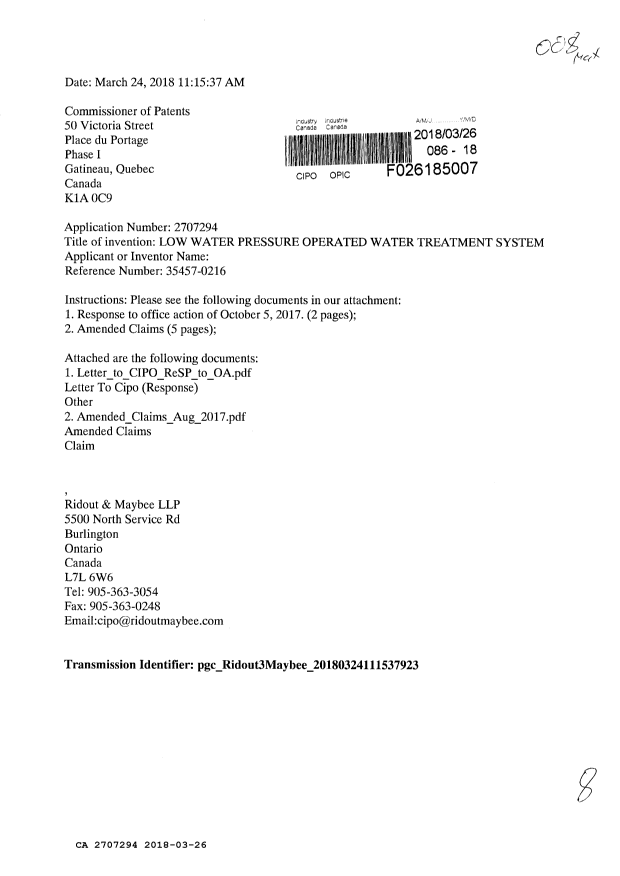 Document de brevet canadien 2707294. Modification 20180326. Image 1 de 8