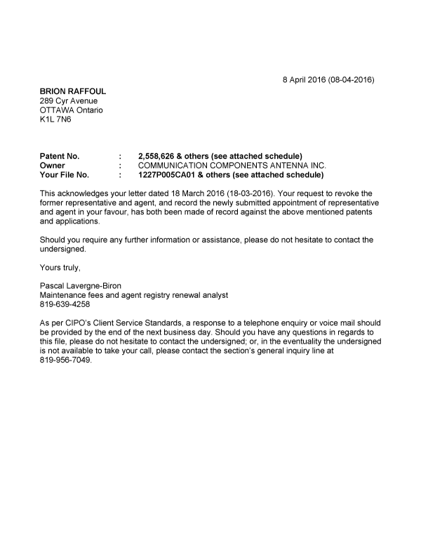 Document de brevet canadien 2708114. Correspondance 20151208. Image 1 de 2