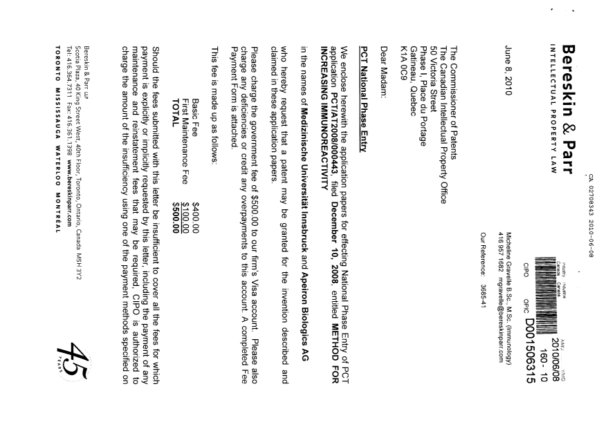 Document de brevet canadien 2708343. Cession 20100608. Image 1 de 4