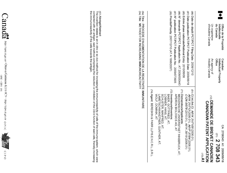 Document de brevet canadien 2708343. Page couverture 20120817. Image 1 de 1