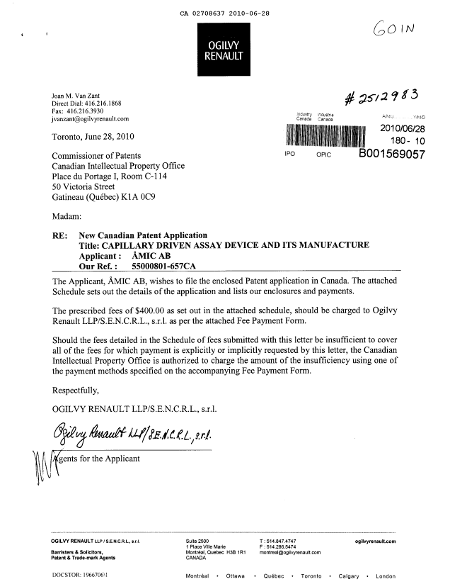 Document de brevet canadien 2708637. Cession 20100628. Image 1 de 3
