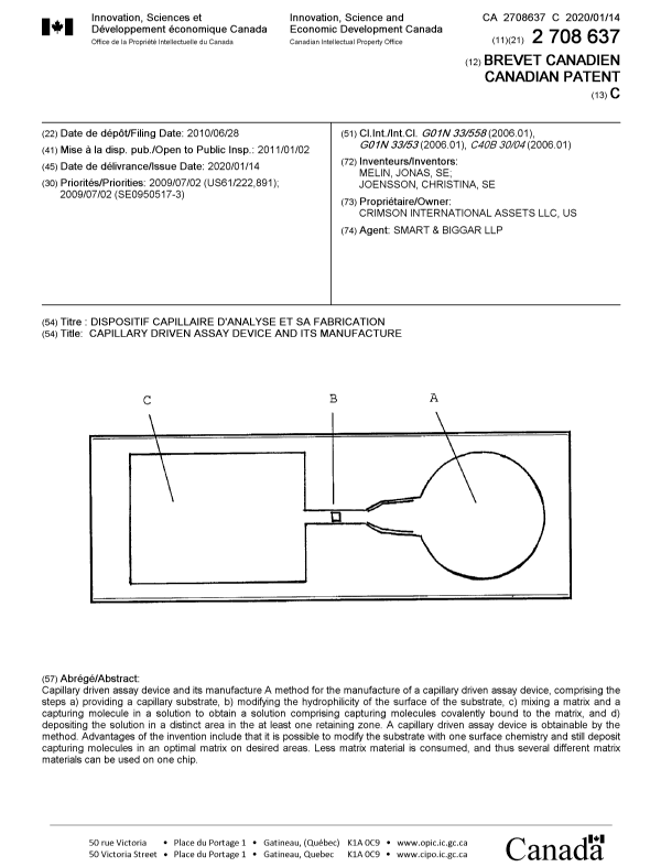 Document de brevet canadien 2708637. Page couverture 20191217. Image 1 de 1