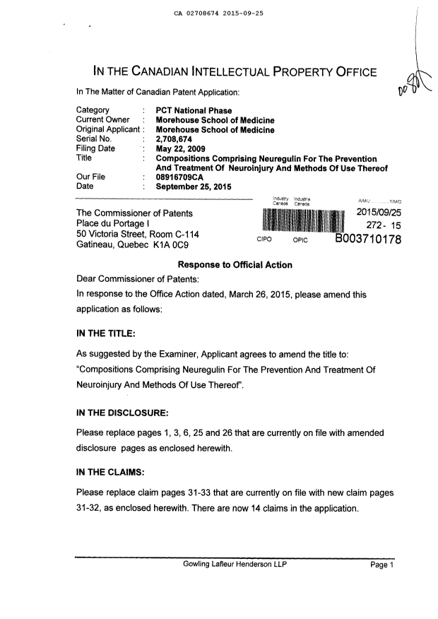 Document de brevet canadien 2708674. Poursuite-Amendment 20141225. Image 1 de 12