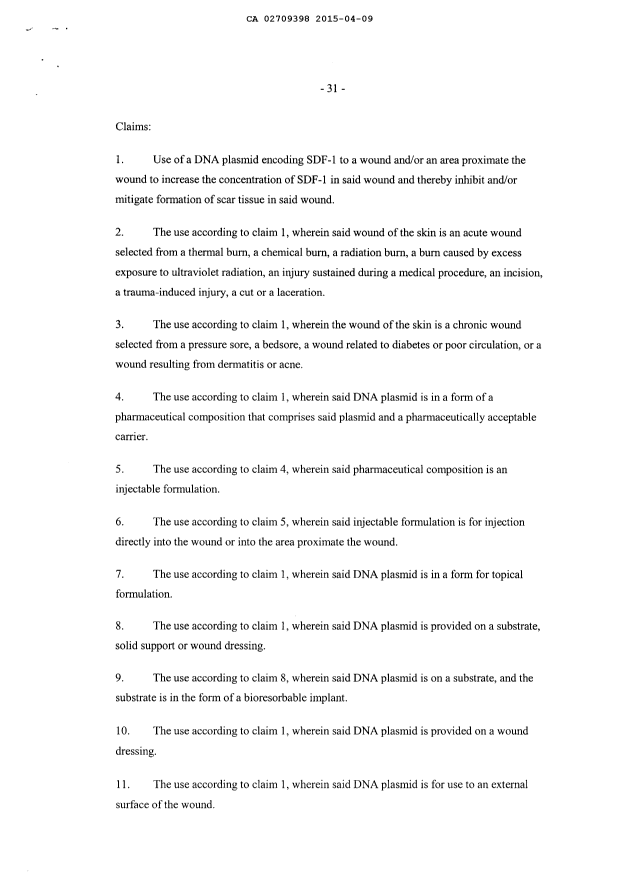 Document de brevet canadien 2709398. Revendications 20141209. Image 1 de 2