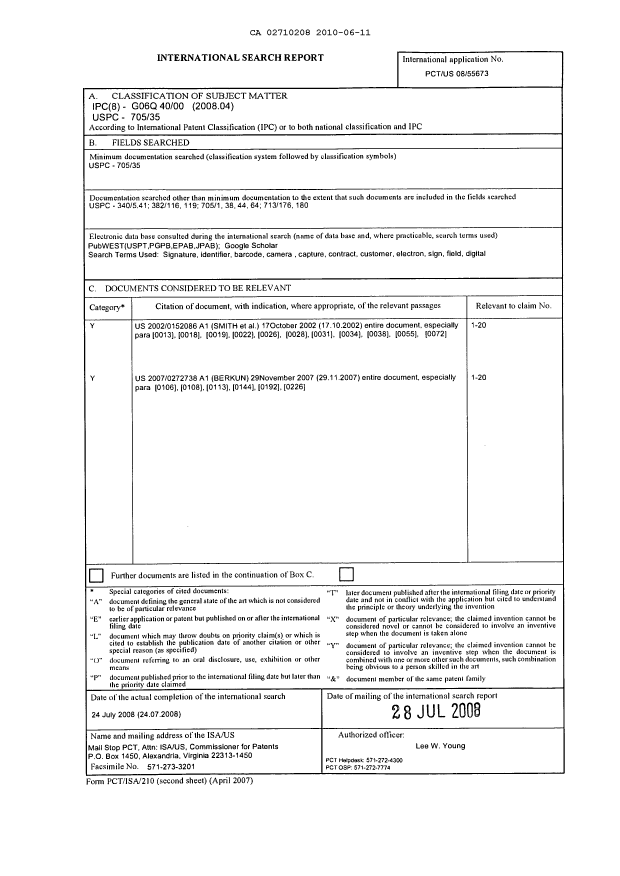 Document de brevet canadien 2710208. PCT 20091211. Image 1 de 8