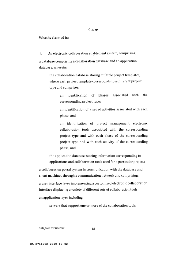 Document de brevet canadien 2711082. Revendications 20191002. Image 1 de 13