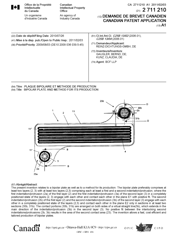 Document de brevet canadien 2711210. Page couverture 20110118. Image 1 de 1