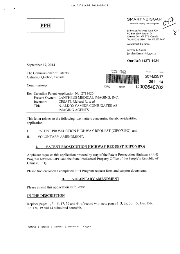 Document de brevet canadien 2711426. Poursuite-Amendment 20131217. Image 1 de 45