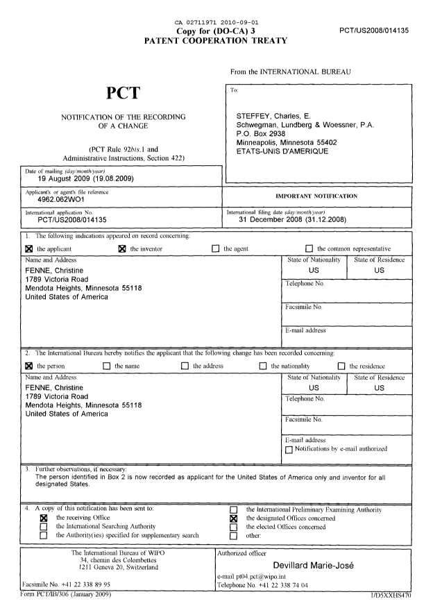 Document de brevet canadien 2711971. PCT 20100901. Image 1 de 3