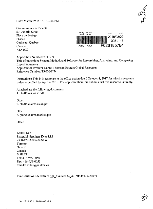 Document de brevet canadien 2711971. Modification 20180329. Image 1 de 37