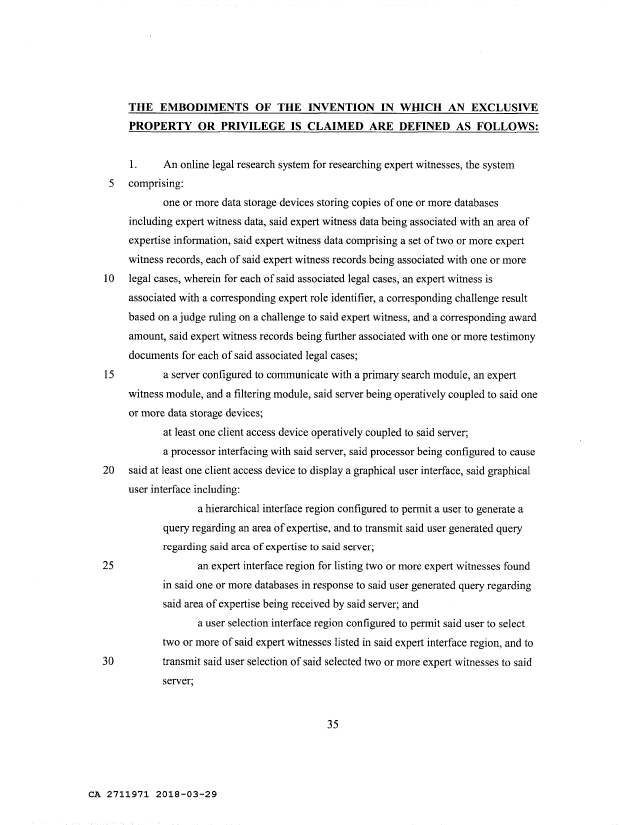 Document de brevet canadien 2711971. Revendications 20180329. Image 1 de 4