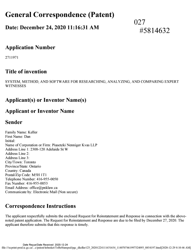 Document de brevet canadien 2711971. Modification 20201224. Image 1 de 69