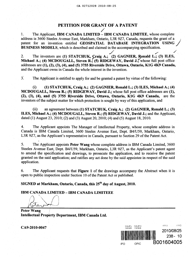 Document de brevet canadien 2712028. Cession 20100825. Image 2 de 2