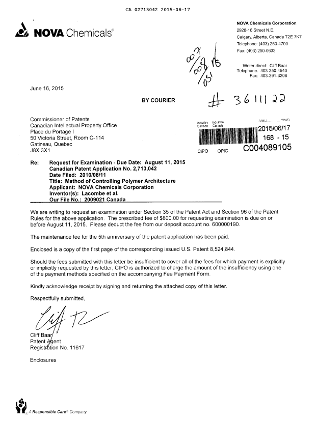 Document de brevet canadien 2713042. Correspondance 20141217. Image 1 de 1