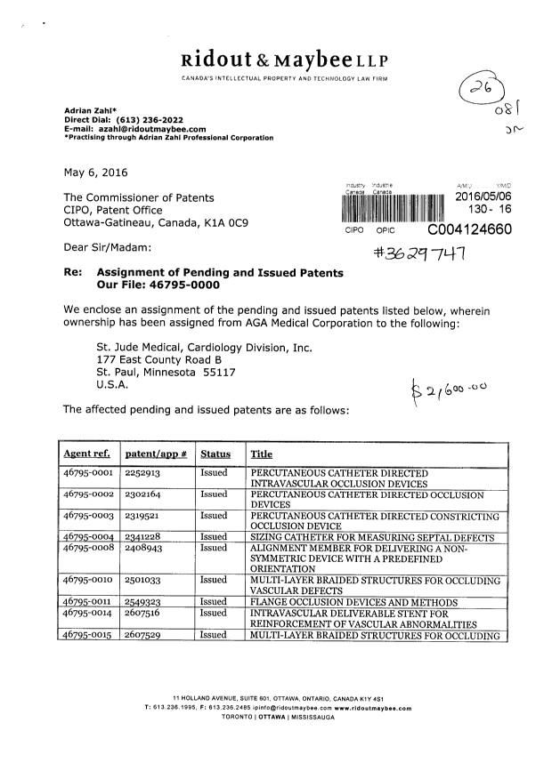 Canadian Patent Document 2714107. Assignment 20160506. Image 1 of 6
