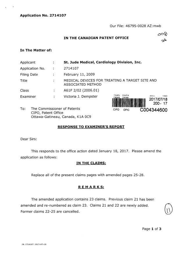 Canadian Patent Document 2714107. Amendment 20170718. Image 1 of 11