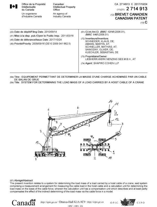 Document de brevet canadien 2714913. Page couverture 20170922. Image 1 de 1