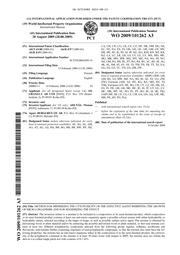 Document de brevet canadien 2715083. Abrégé 20091213. Image 1 de 1