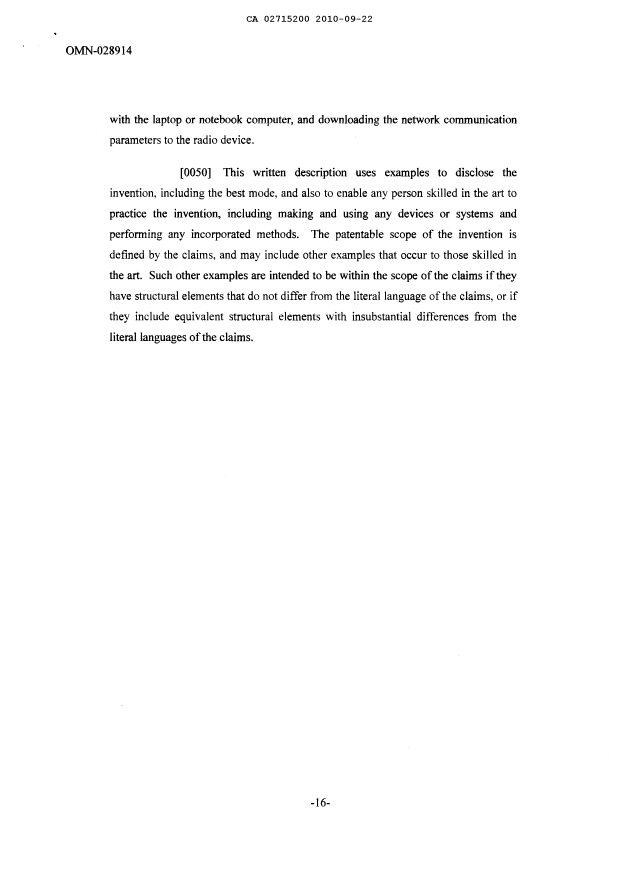 Document de brevet canadien 2715200. Description 20100922. Image 16 de 16