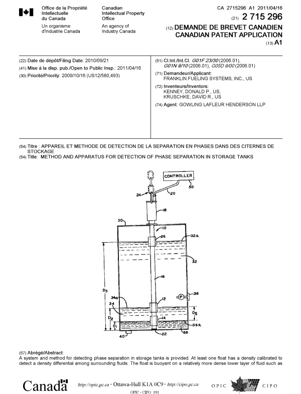 Canadian Patent Document 2715296. Cover Page 20110325. Image 1 of 2